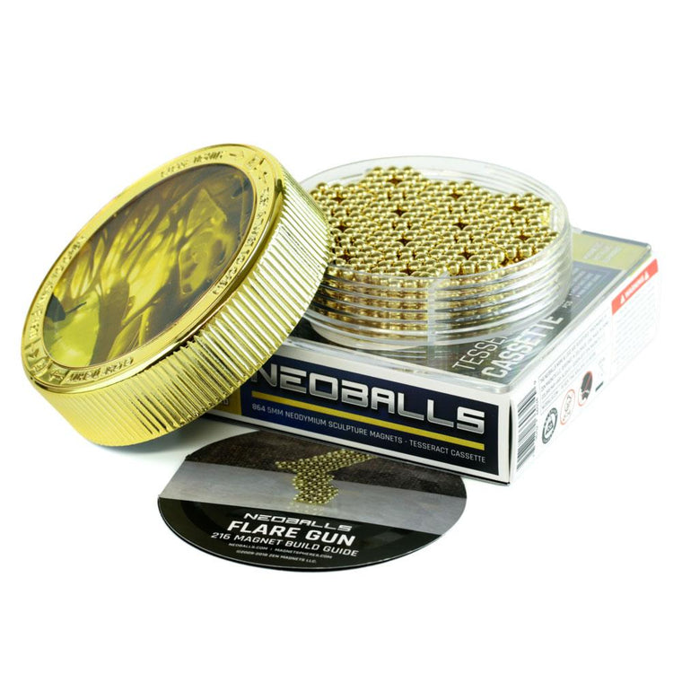 Tesseract Cassette: 864 22k-Gold Neoballs 5mm Magnetic Balls